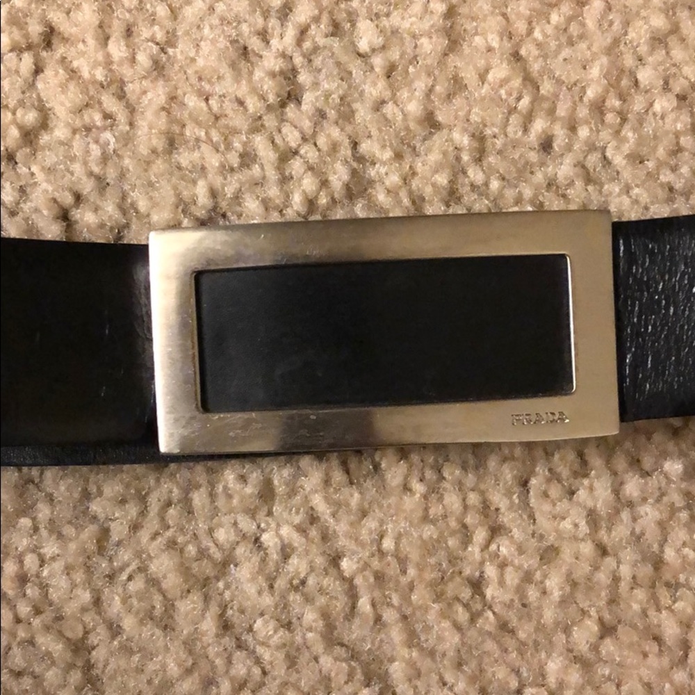 Vintage Prada Leather Belt with Silver buckle